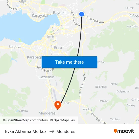 Evka Aktarma Merkezi to Menderes map