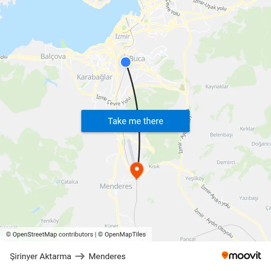 Şirinyer Aktarma to Menderes map