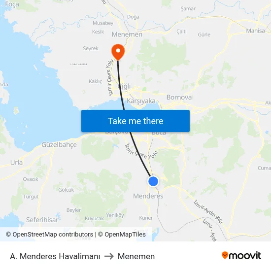 A. Menderes Havalimanı to Menemen map