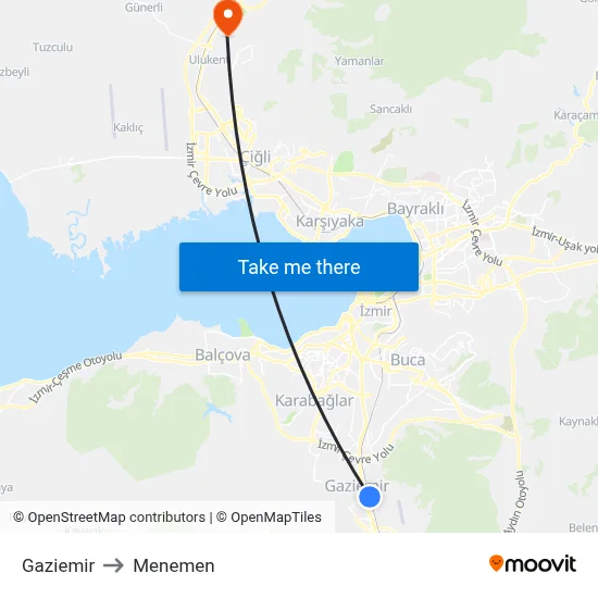 Gaziemir to Menemen map