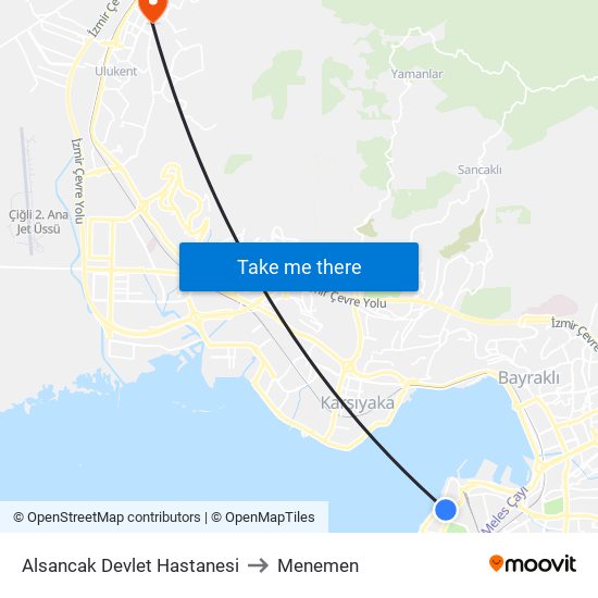 Alsancak Devlet Hastanesi to Menemen map