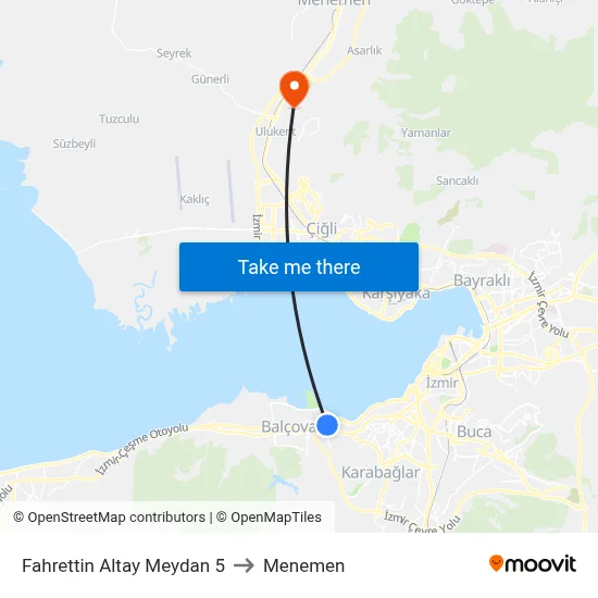 Fahrettin Altay Meydan 5 to Menemen map