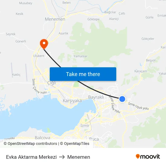 Evka Aktarma Merkezi to Menemen map