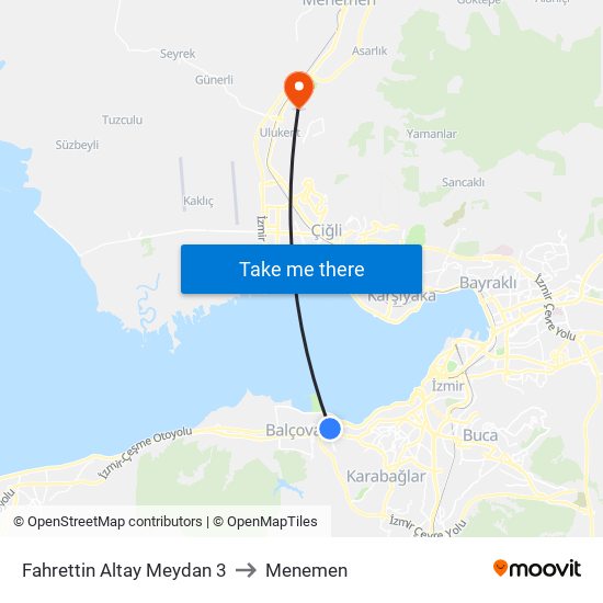 Fahrettin Altay Meydan 3 to Menemen map