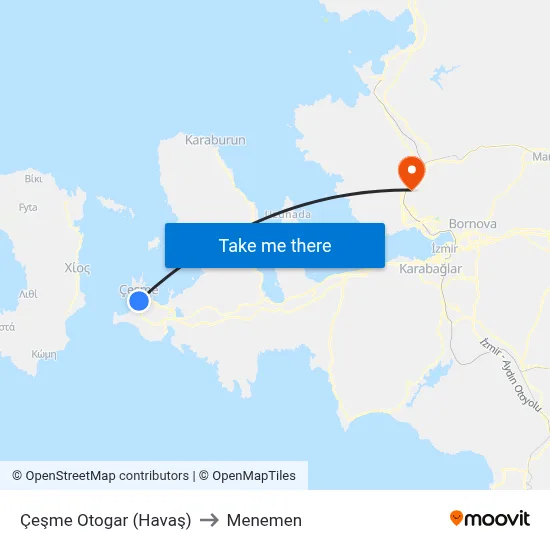 Çeşme Otogar (Havaş) to Menemen map
