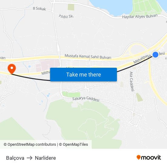 Balçova to Narlidere map