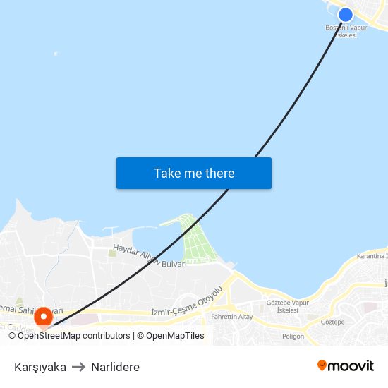 Karşıyaka to Narlidere map