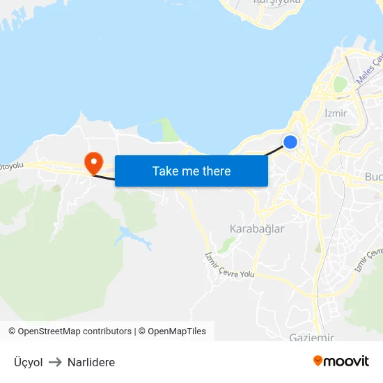 Üçyol to Narlidere map