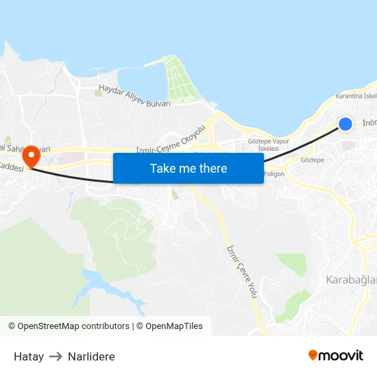 Hatay to Narlidere map