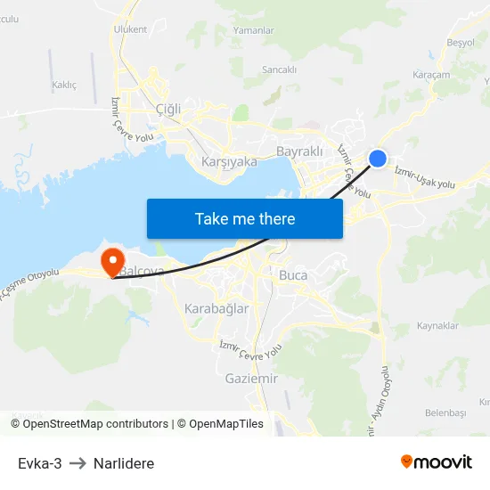 Evka-3 to Narlidere map