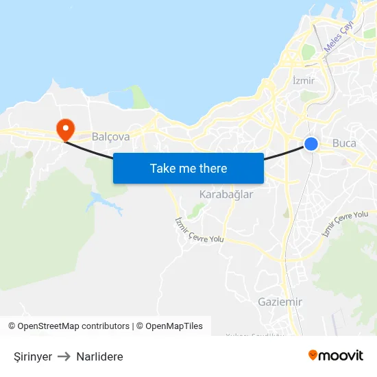 Şirinyer to Narlidere map