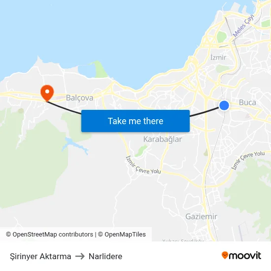 Şirinyer Aktarma to Narlidere map