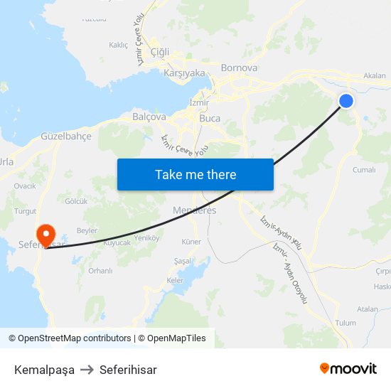 Kemalpaşa to Seferihisar map