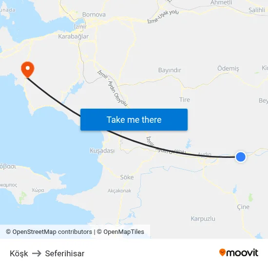 Köşk to Seferihisar map