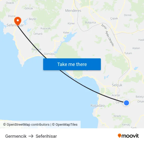 Germencik to Seferihisar map