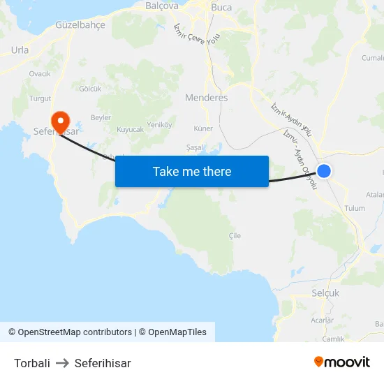 Torbali to Seferihisar map