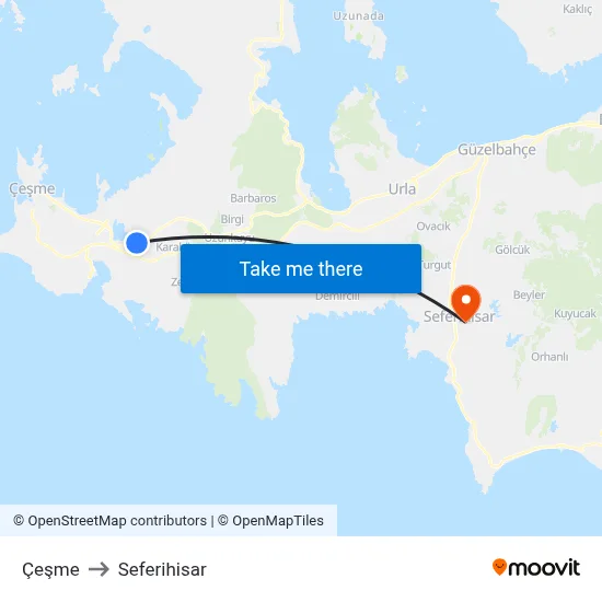 Çeşme to Seferihisar map
