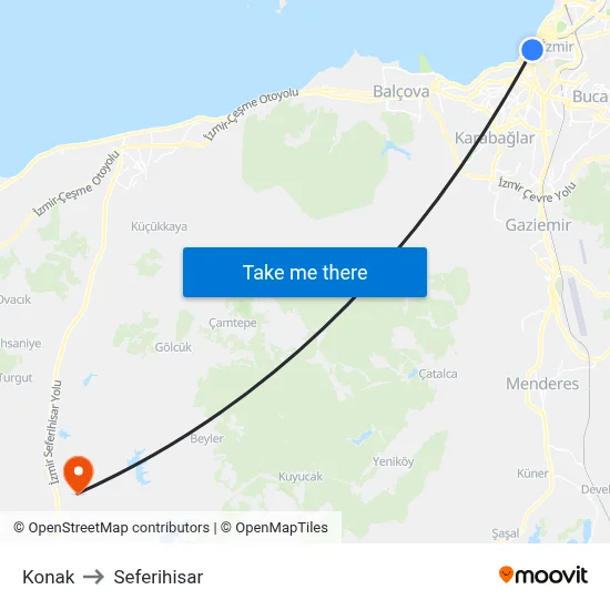 Konak to Seferihisar map