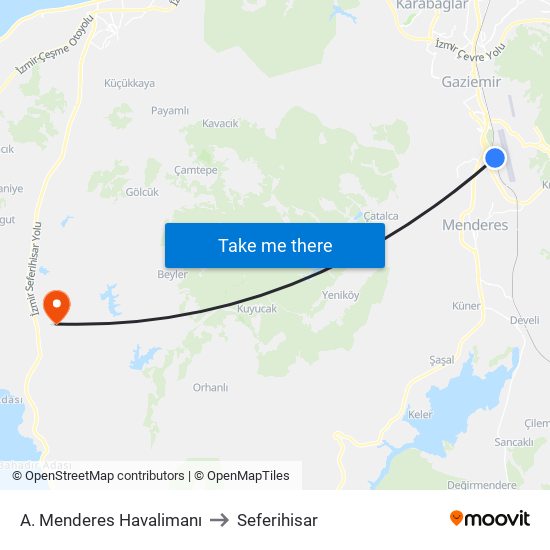A. Menderes Havalimanı to Seferihisar map