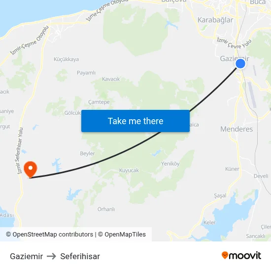 Gaziemir to Seferihisar map