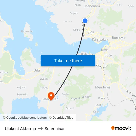 Ulukent Aktarma to Seferihisar map