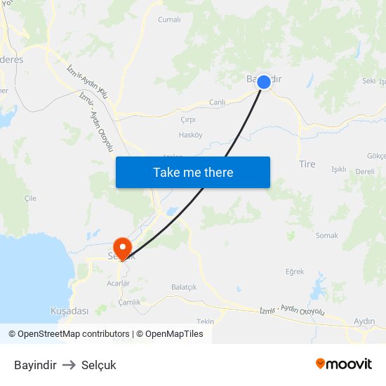 Bayindir to Selçuk map