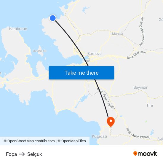 Foça to Selçuk map