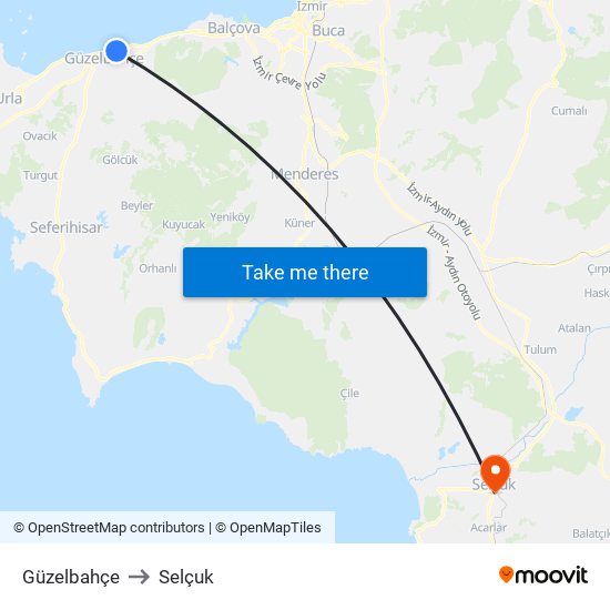 Güzelbahçe to Selçuk map