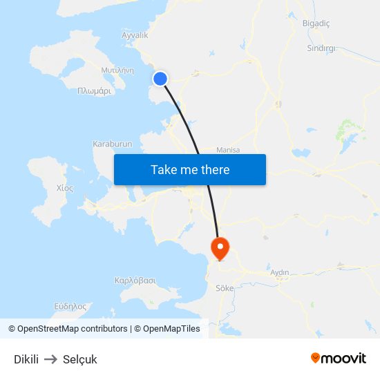 Dikili to Selçuk map