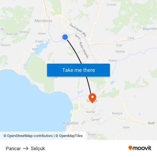 Pancar to Selçuk map