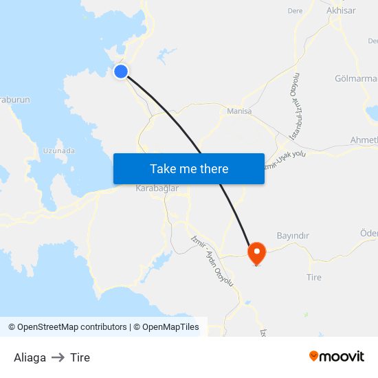 Aliaga to Tire map