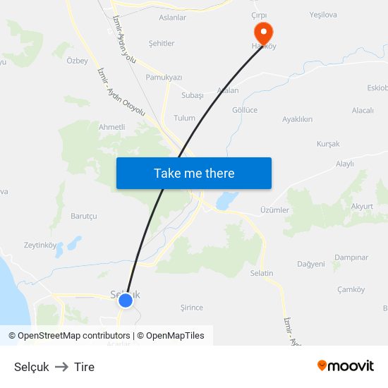 Selçuk to Tire map