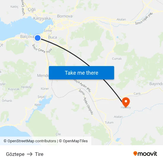 Göztepe to Tire map