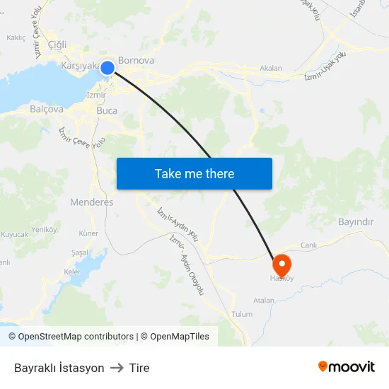 Bayraklı İstasyon to Tire map