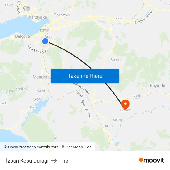 İzban Koşu Durağı to Tire map