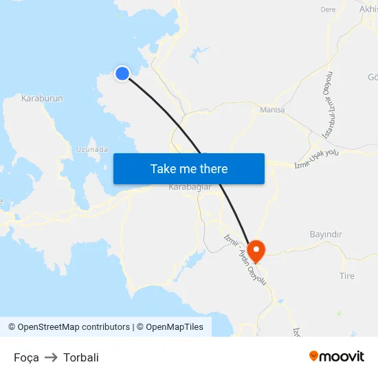 Foça to Torbali map