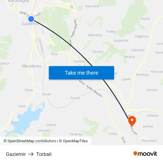 Gaziemir to Torbali map