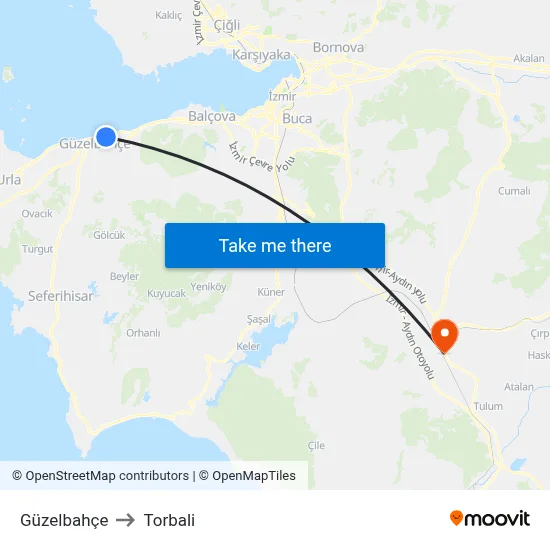 Güzelbahçe to Torbali map