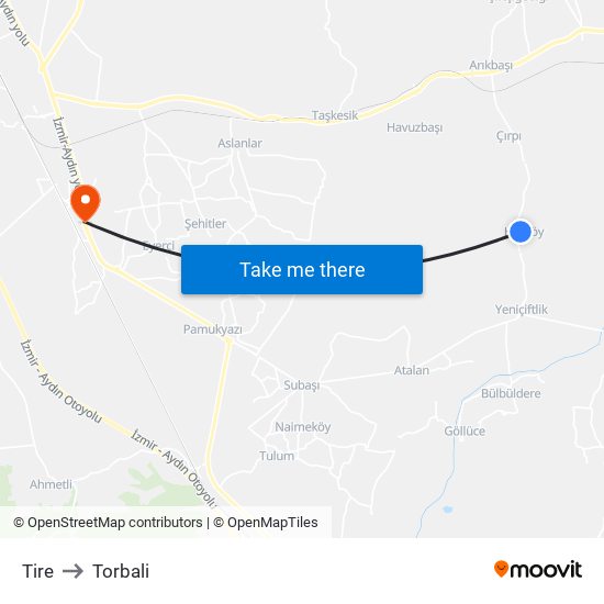 Tire to Torbali map