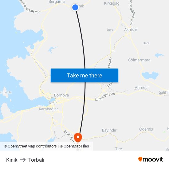 Kınık to Torbali map