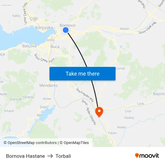 Bornova Hastane to Torbali map