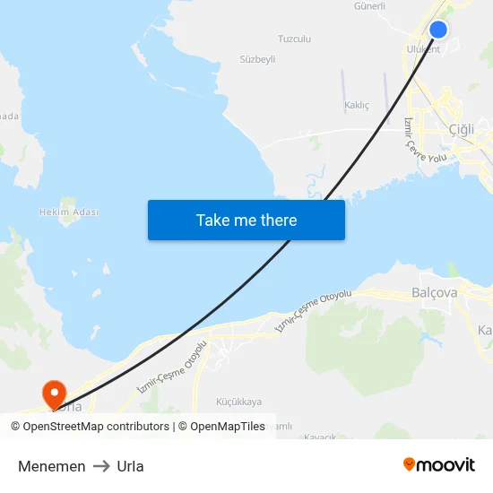 Menemen to Urla map