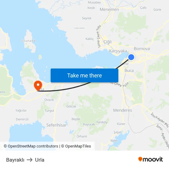 Bayraklı to Urla map