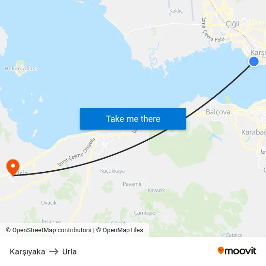 Karşıyaka to Urla map