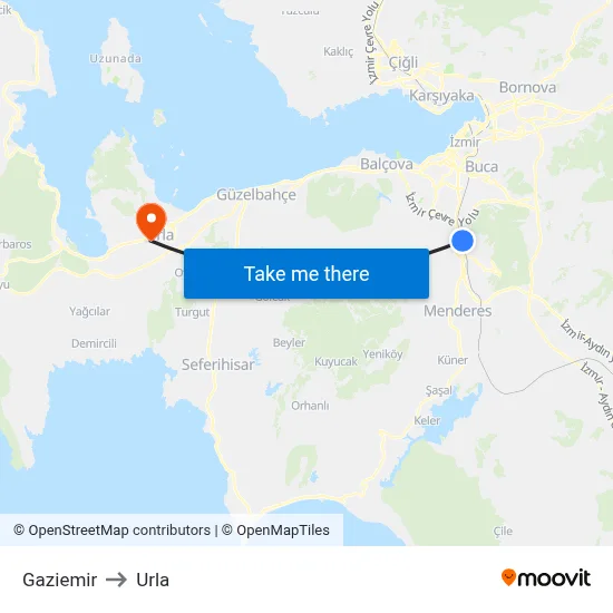 Gaziemir to Urla map