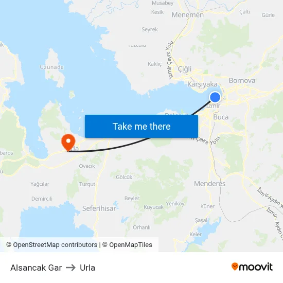 Alsancak Gar to Urla map