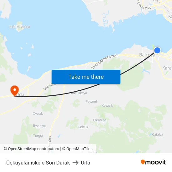 Üçkuyular iskele Son Durak to Urla map