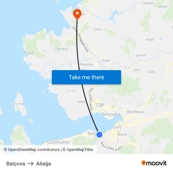 Balçova to Aliağa map