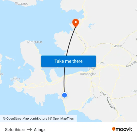 Seferihisar to Aliağa map