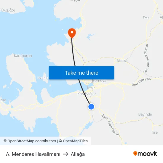 A. Menderes Havalimanı to Aliağa map